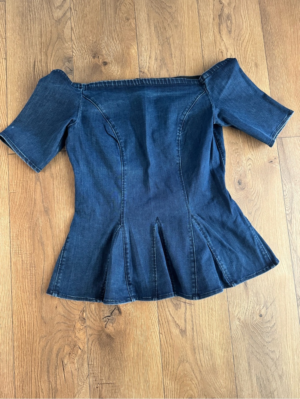 Guess Dark Blue Denim Off-Shoulder Peplum Top